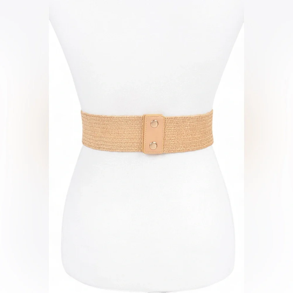 Raffia Straw Braided Elastic Statement Belt